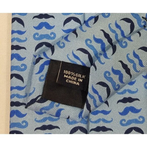 Tailorbyrd Collection Silk Tie Blue Mustache Pattern For Men - Picture 5 of 8